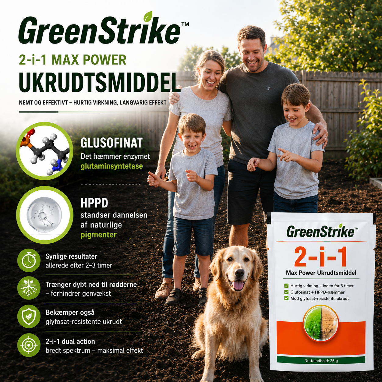 GreenStrike™ 2-i-1 Max Power ukrudtsbekæmper | Se ukrudtet visne allerede inden for 6 timer!