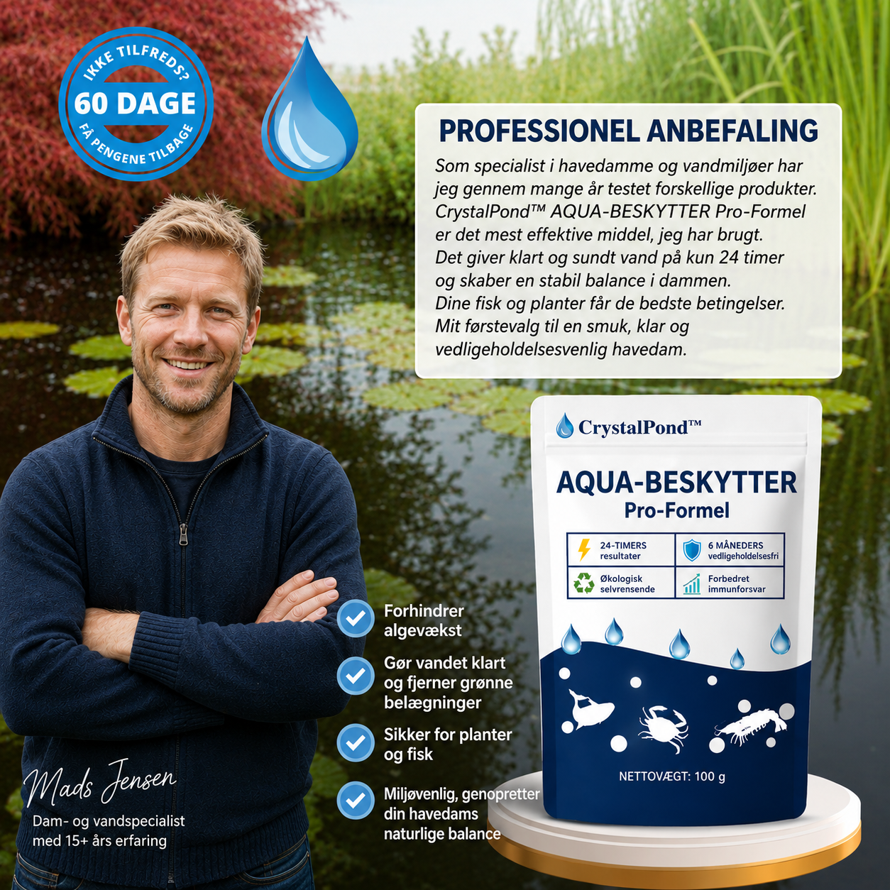 CrystalPond™ Vandbehandling | Synligt klart vand på 24 timer!