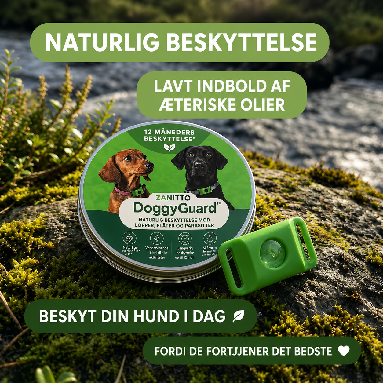 DoggyGuard™ beskyttelseshalsbånd – 12 måneders beskyttelse mod lopper, flåter og parasitter